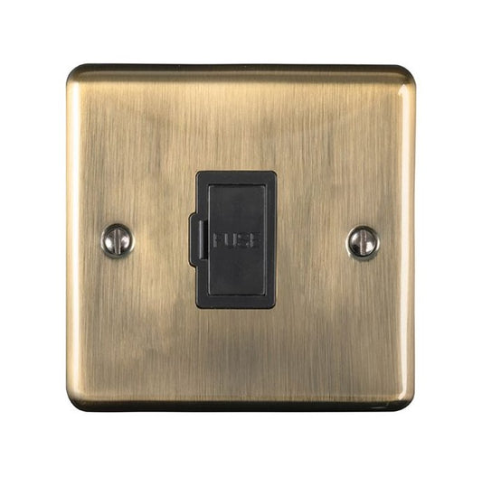 Antique Brass 13A Un-Switched Fused Spur with Black Trim - ENUSWFABB