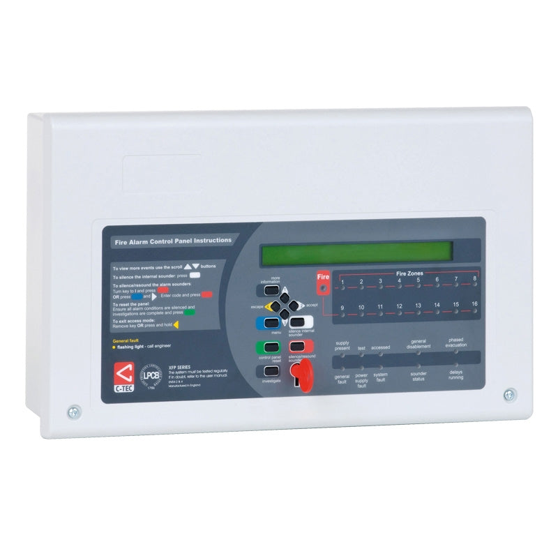 C-TEC XFP501E/X XFP 1 loop 16 zone panel, XP95/Discovery protocol. Max. 2 x 3.2Ah batteries