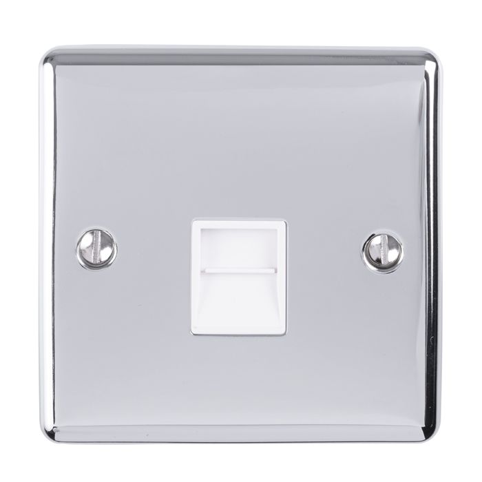 1 Gang Master Telephone Socket Polished Chrome Enhance Range White Trim