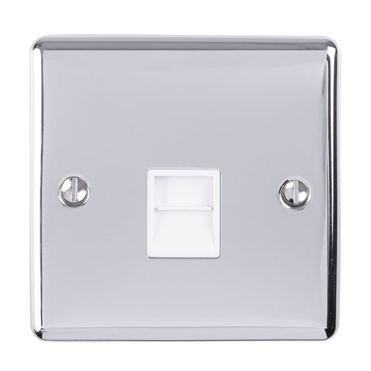 1 Gang Slave Telephone Socket Polished Chrome Enhance Range White Trim