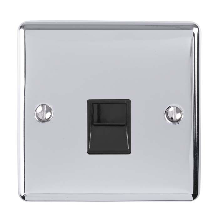 1 Gang Master Telephone Socket Polished Chrome Enhance Range Black Trim