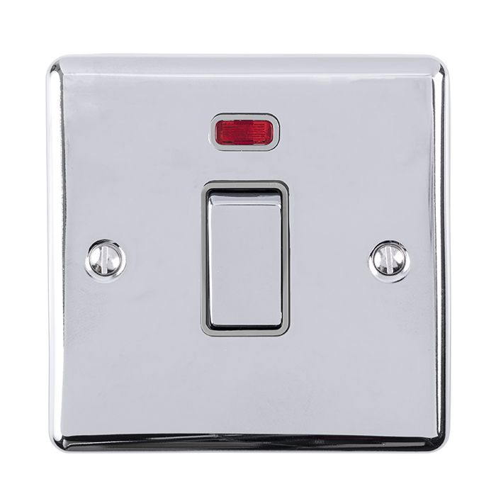 1 GANG 45AMP DP SWITCH POLISHED CHROME ENHANCE RANGE GREY TRIM