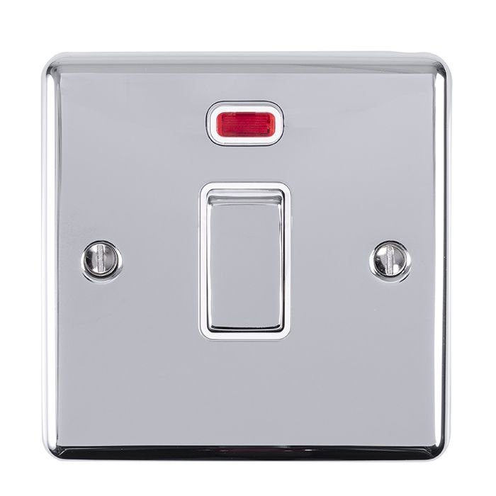 1 Gang 20Amp DP Switch With Neon Polished Chrome Enhance Range White Trim