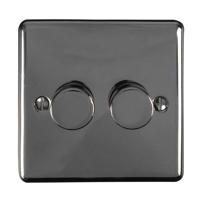 2 Gang 400W/LED 2Way Dimmer Switch Black Nickel Enhance Range