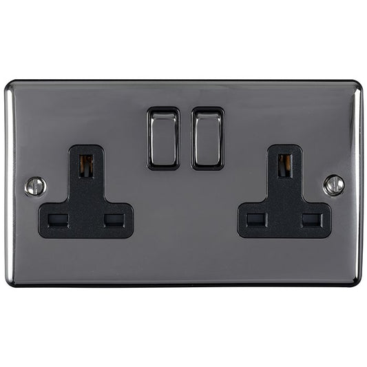 2 Gang 13Amp DP Switched Socket Black Nickel Enhance Range Black Trim