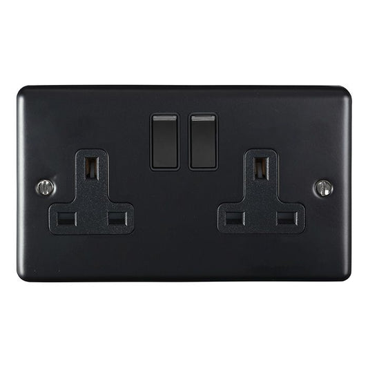 2 GANG 13AMP DP SWITCHED SOCKET MATT BLACK ENHANCE RANGE BLACK TRIM