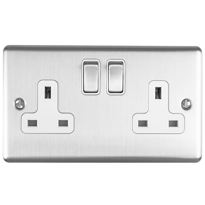 2 Gang 13Amp DP Switched Socket Satin Enhance Range White Trim