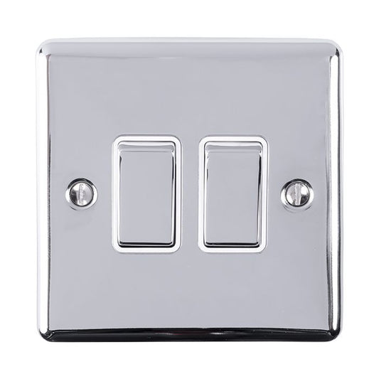 2 Gang 10Amp 2Way Switch Polished Chrome Enhance Range White Trim