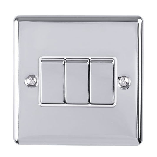 3 Gang 10Amp 2Way Switch Polished Chrome Enhance Range White Trim