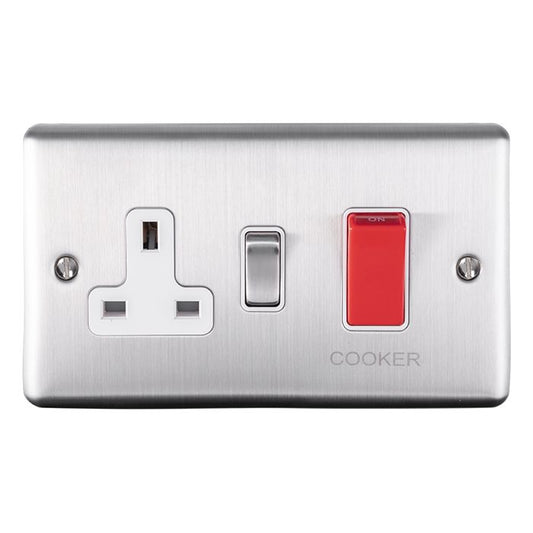 45Amp DP Switch With 13Amp Socket Satin Enhance Range White Trim