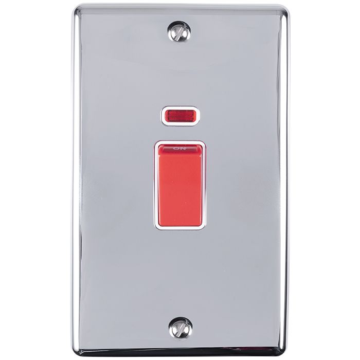 45Amp DP Switch With Neon Vertical Polished Chrome Enhance Range White Trim