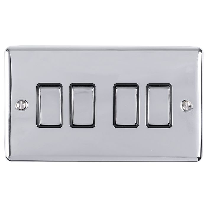 4 Gang 10Amp 2Way Switch Polished Chrome Enhance Range Black Trim