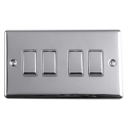 4 GANG 10AMP 2WAY SWITCH POLISHED CHROME ENHANCE RANGE GREY TRIM