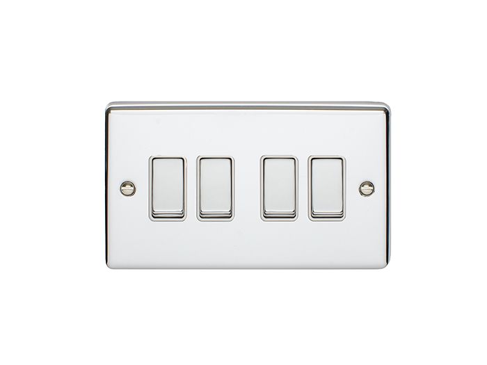 4 Gang 10Amp 2Way Switch Polished Chrome Enhance Range White Trim