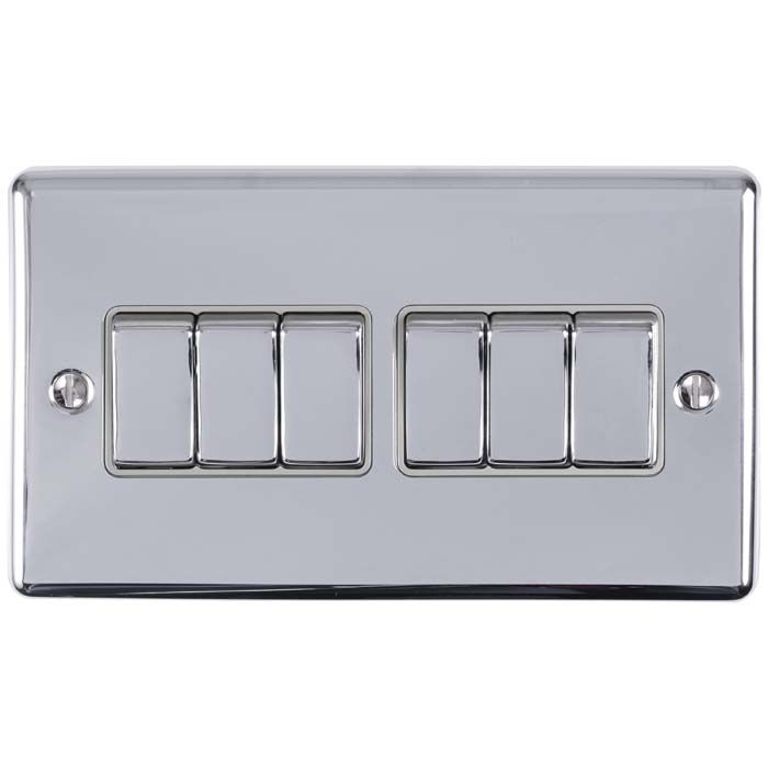 6 GANG 10AMP 2WAY SWITCH POLISHED CHROME ENHANCE RANGE GREY TRIM