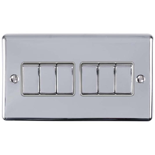 6 GANG 10AMP 2WAY SWITCH POLISHED CHROME ENHANCE RANGE GREY TRIM