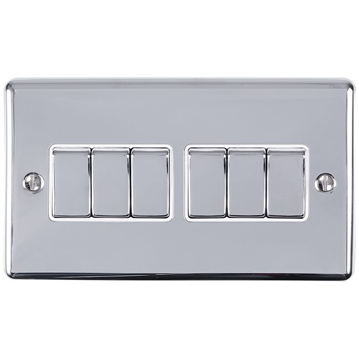 6 Gang 10Amp 2Way Switch Polished Chrome Enhance Range White Trim