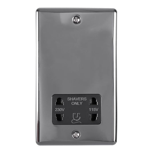 2 Gang Shaver Socket 230/115V Black Nickel Enhance Range Black Trim