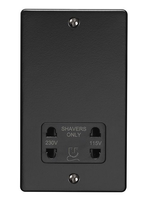 2 GANG SHAVER SOCKET 230/115V MATT BLACK ENHANCE RANGE BLACK TRIM