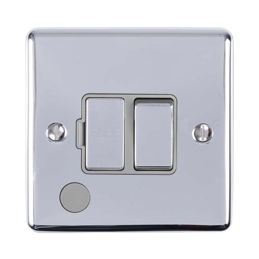 13AMP DP SWITCHED FUSE SPUR WITH FLEX OUTLET POLISHED CHROME ENHANCE RANGE GREY TRIM