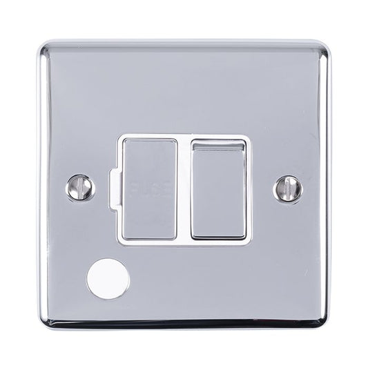 13Amp DP Switched Fuse Spur With Flex Outlet Polished Chrome Enhance Range White Trim