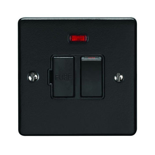 13AMP DP SWITCHED FUSE SPUR WITH NEON MATT BLACK ENHANCE RANGE BLACK TRIM