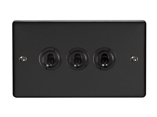 3 GANG TOGGLE SWITCH MATT BLACK ENHANCE RANGE