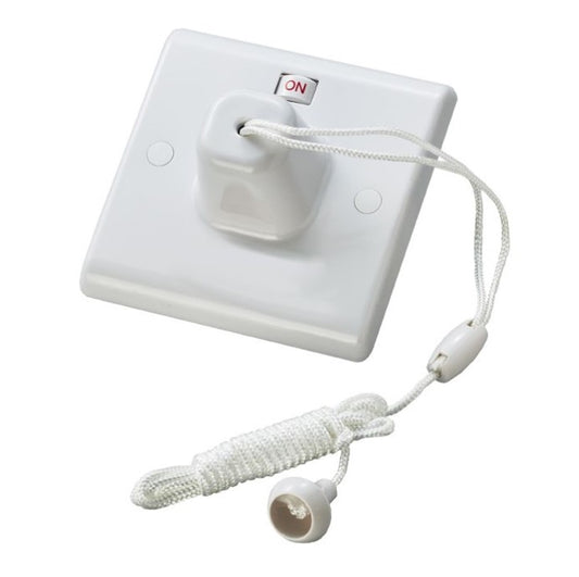 White Plastic 10A Pull Cord 2 Way Ceiling Switch - PL3212