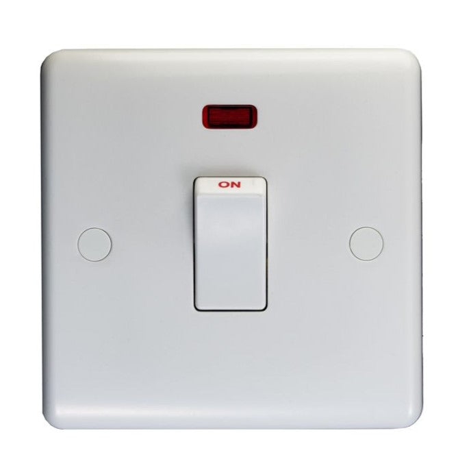 White Plastic 20A DP Switch With Neon - PL3241