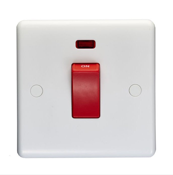 White Plastic 45A DP Switch With Neon - PL3271