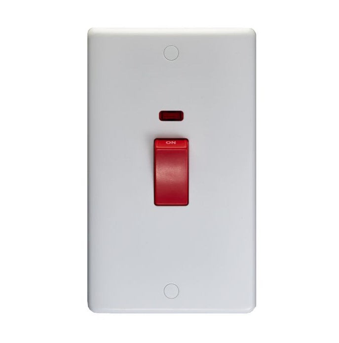 White Plastic 45A DP Switch With Neon - PL3291
