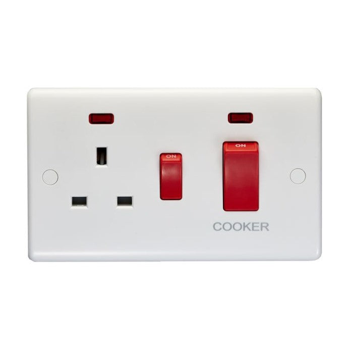 White Plastic 45A DP Switch and 13A Switched Socket With Neon - PL3311
