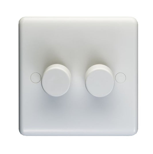 White Plastic 2 Gang 2 Way 400W LED Dimmer Switch - PL3504/22LED