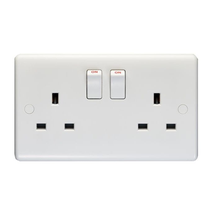 White Plastic 13A 2 Gang Switched Socket Double Pole - PL4100